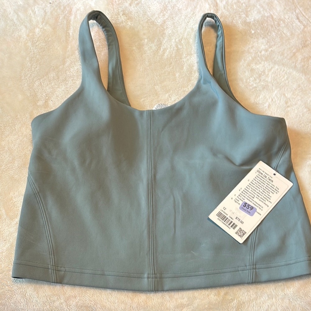 Lululemon Glow Up Crater Blue Cropped Tank Top NWT Sz 12